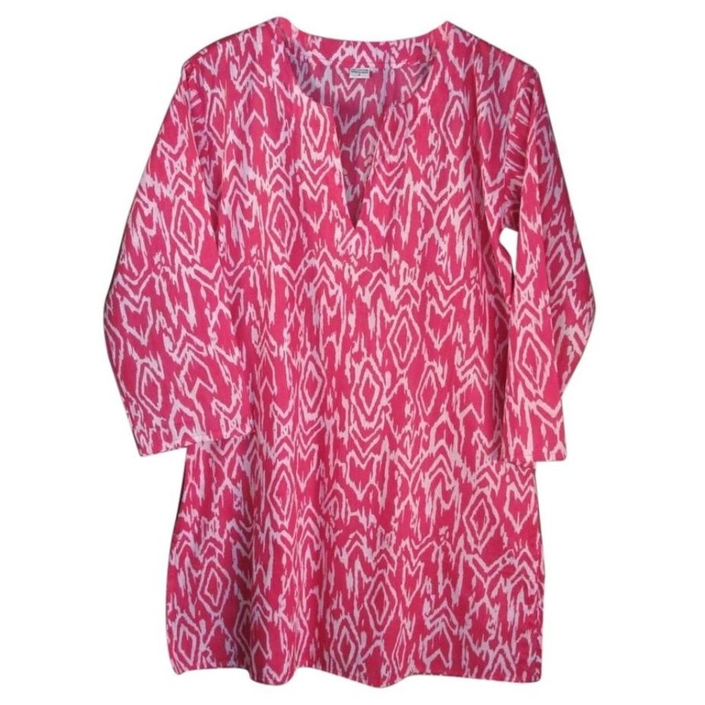 Tory Burch Style Cotton Ikat Print Tunic, Fuchsia - NWT
